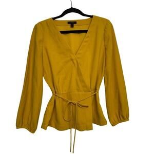 J.Crew Mustard Yellow Wrap Blouse Size 4 Long Sleeve Top Classic Chic